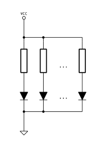 Diodes in parallel, one resistor per diode
